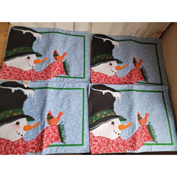 Trim a home snowman placemat Xmas set decor snowflake cardinal - Picture 1 of 7